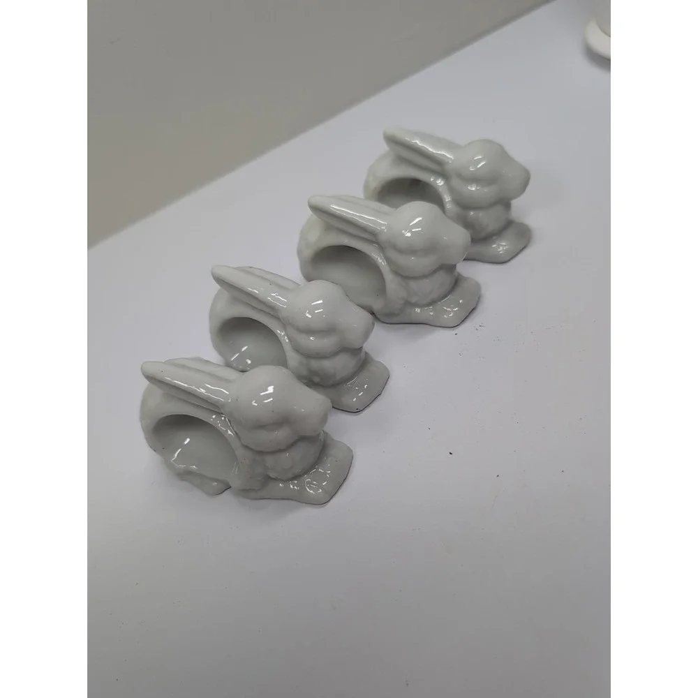 Rabbit Bunny Napkin Rings Holder Set Of Four Vintage Ceramic‎